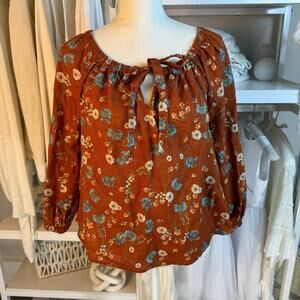 a.n.a sz. large women's prairie core orange floral shirt office fall spring 4241